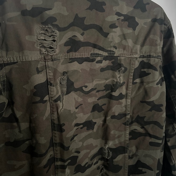 Long Camo Ripped Jean Jacket - Picture 2 of 3